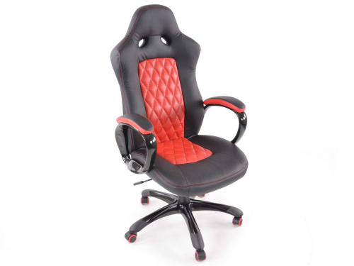Sportovní sedačka - kancelářská židle, koženková, červeno-černá
