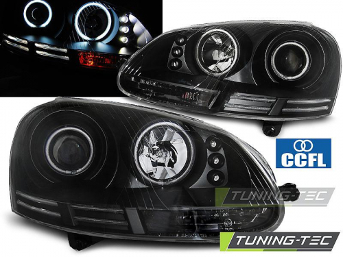Přední světla Angel eyes CCFL s LED VW Golf V černá