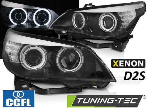 Přední světla CCFL Angel Eyes Xenon D2S LED BMW E60 / E61 - černé provedení