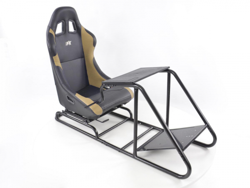 Sportovní koženková sedačka + rám pro herní konzoli / volant, černo-béžová