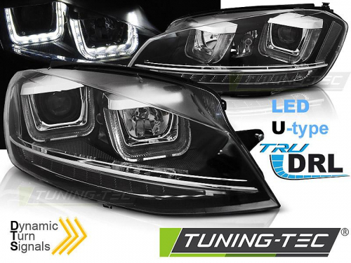 Přední světla s U-LED denními světly a dynamickým blikačem VW Golf VII černá