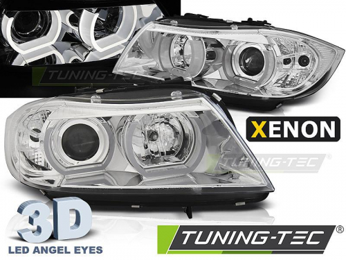 Přední čirá světla BMW E90/E91 s XENON světlomety 3D LED Angel Eyes