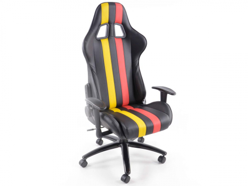 Sportovní sedačka - kancelářská židle, koženková, červeno-žluto-černá