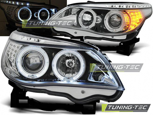 Přední světla angel eyes s LED BMW E60/E61 LED blinkr chrom