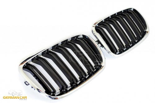 Maska-ledvinky pro BMW X5 E70 - černý lesk/chrom, dvojitá žebra
