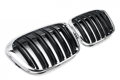 Maska-ledvinky pro BMW X1 F48 - černý lesk/chrom, dvojitá žebra
