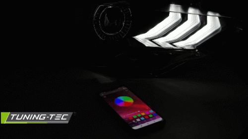 Přední LED světla s denním svícením a dynamickým blinkrem Ford Mustang, černé provedení