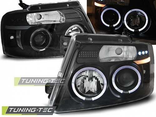 Přední světla Angel Eyes s LED Ford F150 MK11 černá