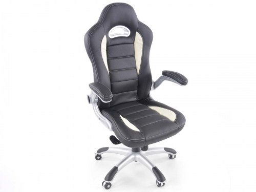 Sportovní sedačka - kancelářská židle, koženková, bílo-černá