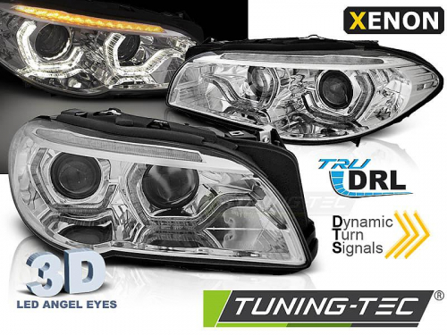 Přední LED dynamická světla angel eyes s denními světly BMW F10/F11 chrom