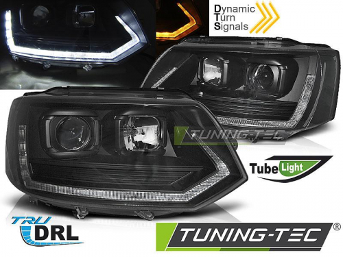 Přední světla Tube Lights T6 Look VW T5 černé provedení