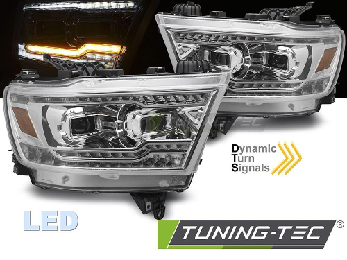 Přední světla s LED parkovacím světlem a dynamickým blinkrem pro Dodge Ram - provedení chrom