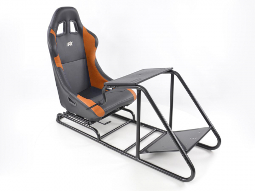 Sportovní koženková sedačka + rám pro herní konzoli / volant, černo-oranžová