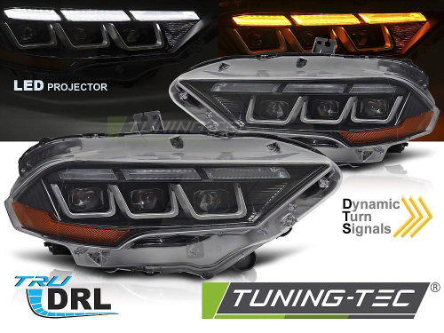 Přední LED světla s denním svícením a dynamickým blinkrem pro Ford Mustang - černé provedení