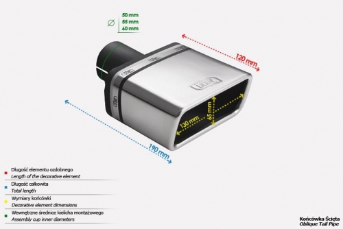 Koncovka výfuku Ulter hranatá, průměr 65mm/130mm / délka 120mm, bez mřížky