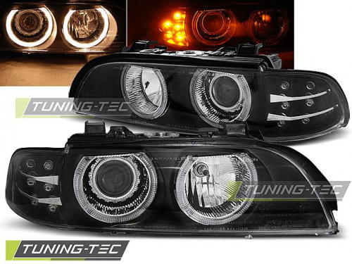 Přední světla Angel eyes BMW E39 černá LED blinkr