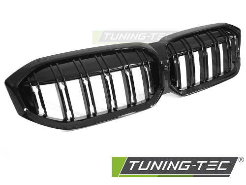 Maska-ledvinky pro BMW 3 G20/G21 LCI - dvojitá žebra, černý lesk