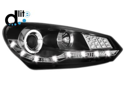 Přední světla černé LED R87 Devil Eyes Volkswagen Golf VI