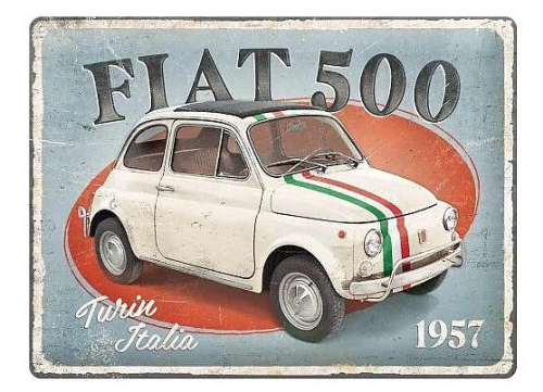 Retro cedule Fiat 500 30x40cm