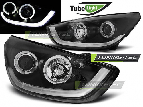 Přední světla angel eyes a LED TubeLights Hyundai ix35 černá