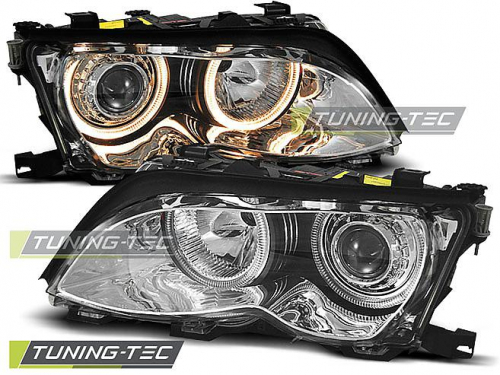 Přední světla angel eyes BMW E46 limo/touring chrom