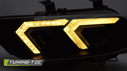 Přední xenon světla + žlutá LED světla denního svícení pro BMW E92 / E93 LCI - černé provedení