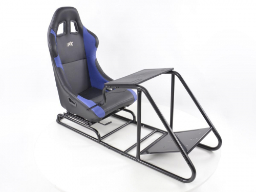 Sportovní koženková sedačka + rám pro herní konzoli / volant, černo-modrá
