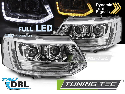 Přední LED světla s denním svícením a dynamickým blinkrem Volkswagen T5 - chrom provedení 