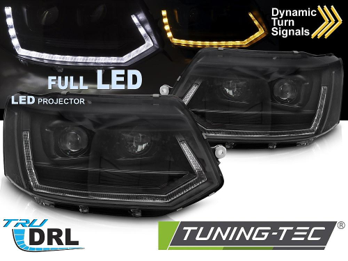 Přední LED světla s denním svícením a dynamickým blinkrem Volkswagen T5 - černé provedení 