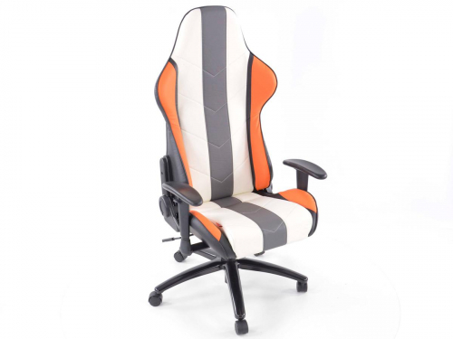 Sportovní sedačka - kancelářská židle, koženková, oranžovo-bílo-šedá