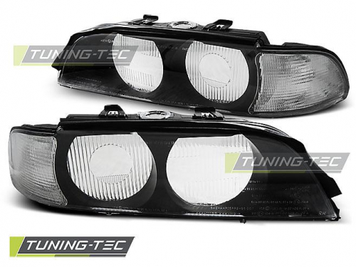 Kryty světel na přední světla angel eyes BMW E39 xenon D2S, náhradní sklo, černá/bílá