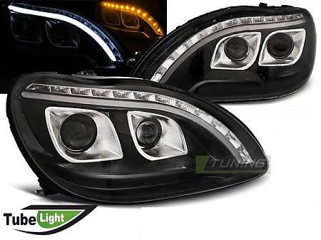 LED přední světla Mercedes S W220 černé Tube Light