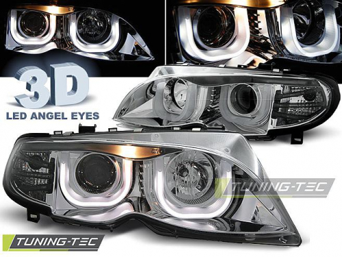 Přední světla angel eyes 3D BMW E46 sedan/touring chrom