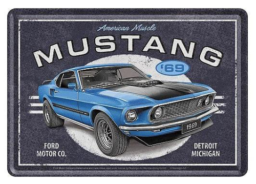 Retro pohlednice - Ford Mustang 1969 Mach 1 Blue 10x14,5cm