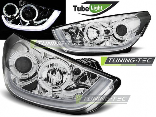 Přední světla angel eyes a LED TubeLights Hyundai ix35 chrom