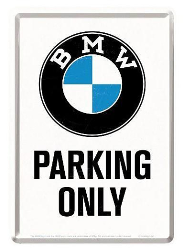 Retro pohlednice - BMW - Parking Only (bílá) 10x14,5cm