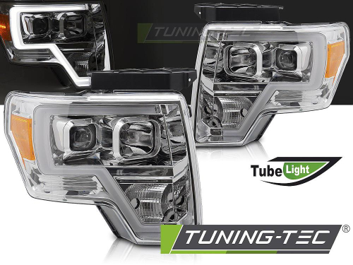 Přední světla s LED parkovacím světlem a dynamickým blinkrem pro Ford F150 XII, provedení chrom