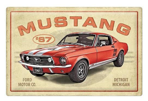 Retro cedule - Ford Mustang GT 1967 red 40x60cm