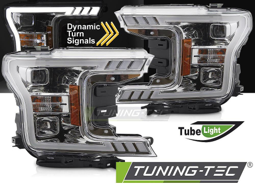 Přední světla s LED parkovacím světlem a dynamickým blinkrem pro Ford F150 XIII - provedení chrom
