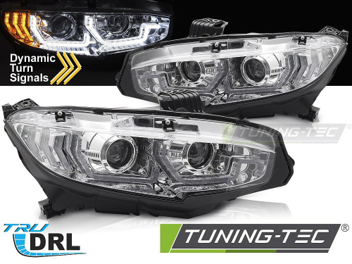 Přední LED světla s denním svícením a dynamickým blinkrem Honda Civic X - provedení chrom