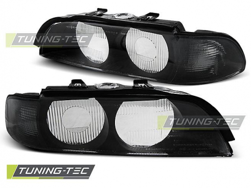 Kryty světel na přední světla angel eyes BMW E39 xenon D2S, náhradní sklo, černá/kouřová