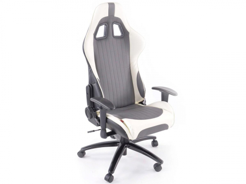 Sportovní sedačka - kancelářská židle, koženková, bílo-šedá