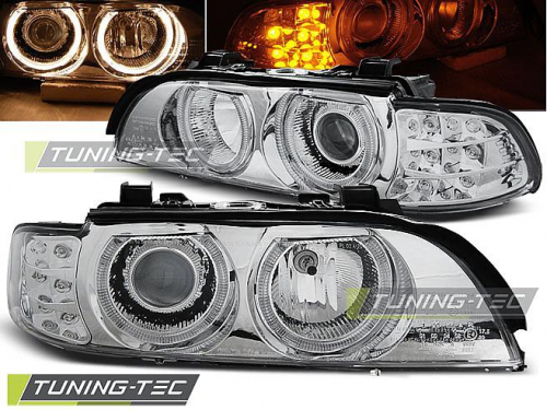 Přední světla Angel eyes BMW E39 chrom LED blinkr