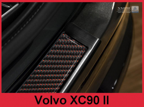 Kryt prahu zadních dveří Volvo XC90 - nerez - černá / červený karbon