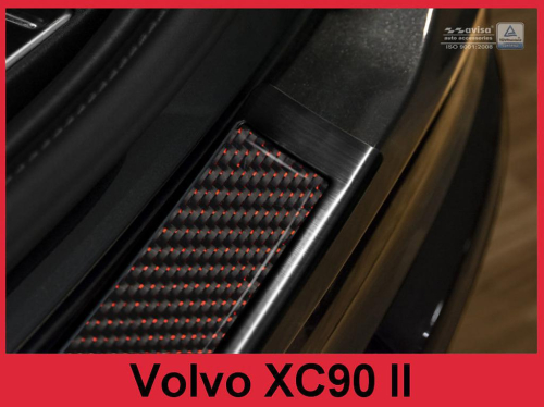 Kryt prahu zadních dveří Volvo XC90 - nerez - černá / červený karbon