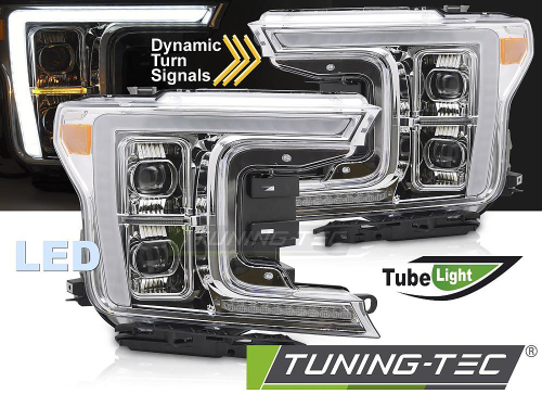 Přední světla s LED parkovacím světlem a dynamickým blinkrem pro Ford F150 XIII - provedení chrom