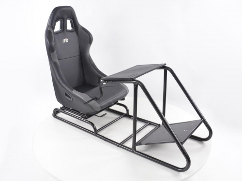 Sportovní koženková sedačka + rám pro herní konzoli / volant, černo-šedá
