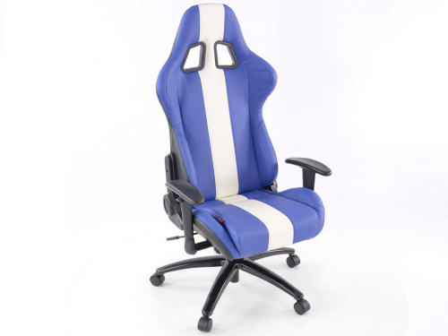 Sportovní sedačka - kancelářská židle, koženková, bílo-modrá