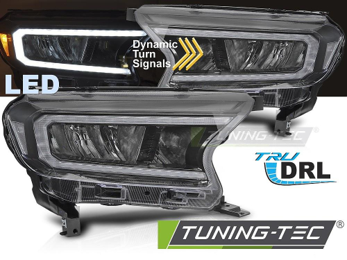 Přední LED světla s denním svícením a dynamickým blinkrem pro Ford Ranger V, černé provedení