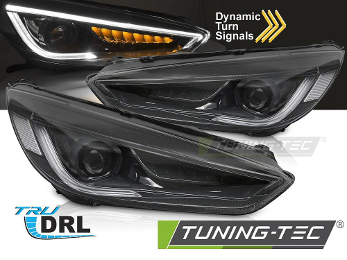 Přední LED světla s denním svícením a dynamickým blinkrem pro Ford Focus MK3 - černé provedení